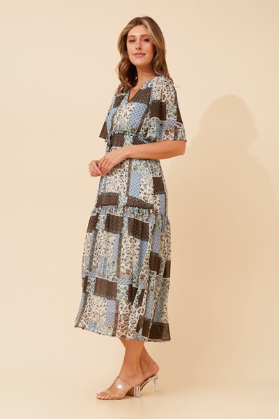 IVANA PACHTWORK PRINT MAXI DRESS