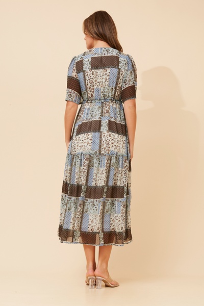 IVANA PACHTWORK PRINT MAXI DRESS