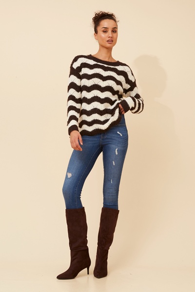 IVETTE STRIPE PRINT KNIT PULLOVER