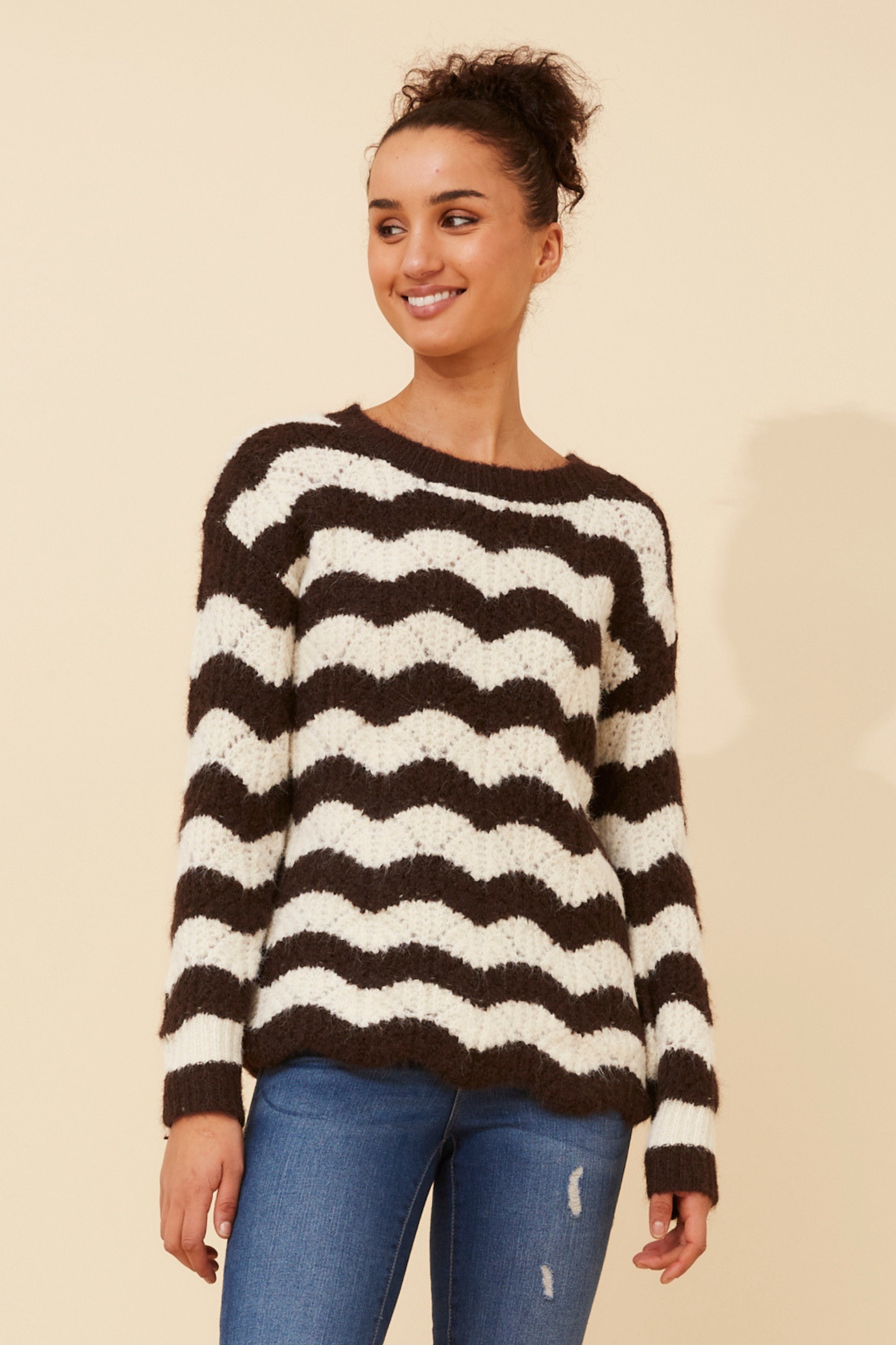 IVETTE STRIPE PRINT KNIT PULLOVER