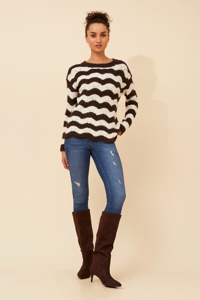 IVETTE STRIPE PRINT KNIT PULLOVER