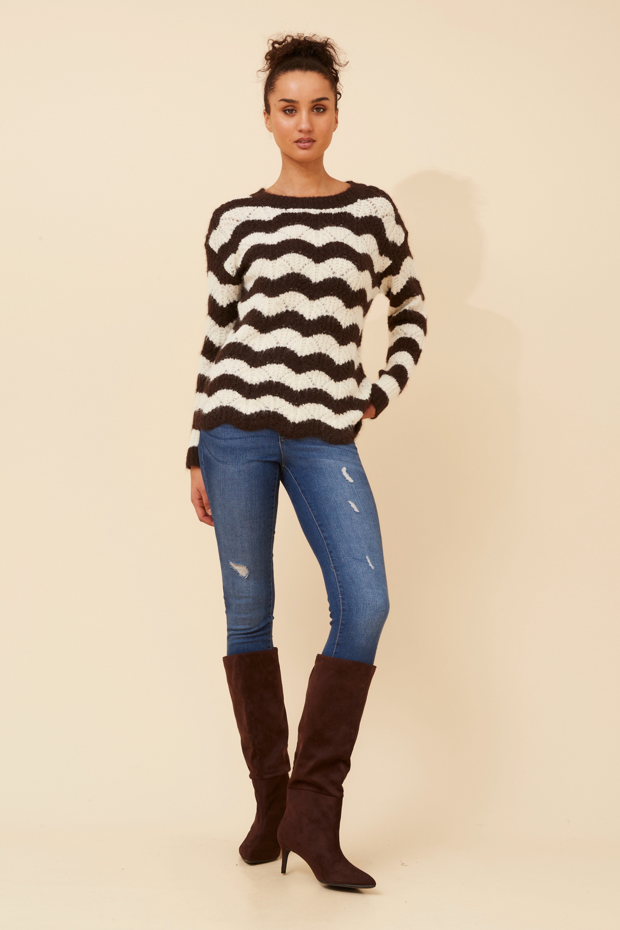 IVETTE STRIPE PRINT KNIT PULLOVER