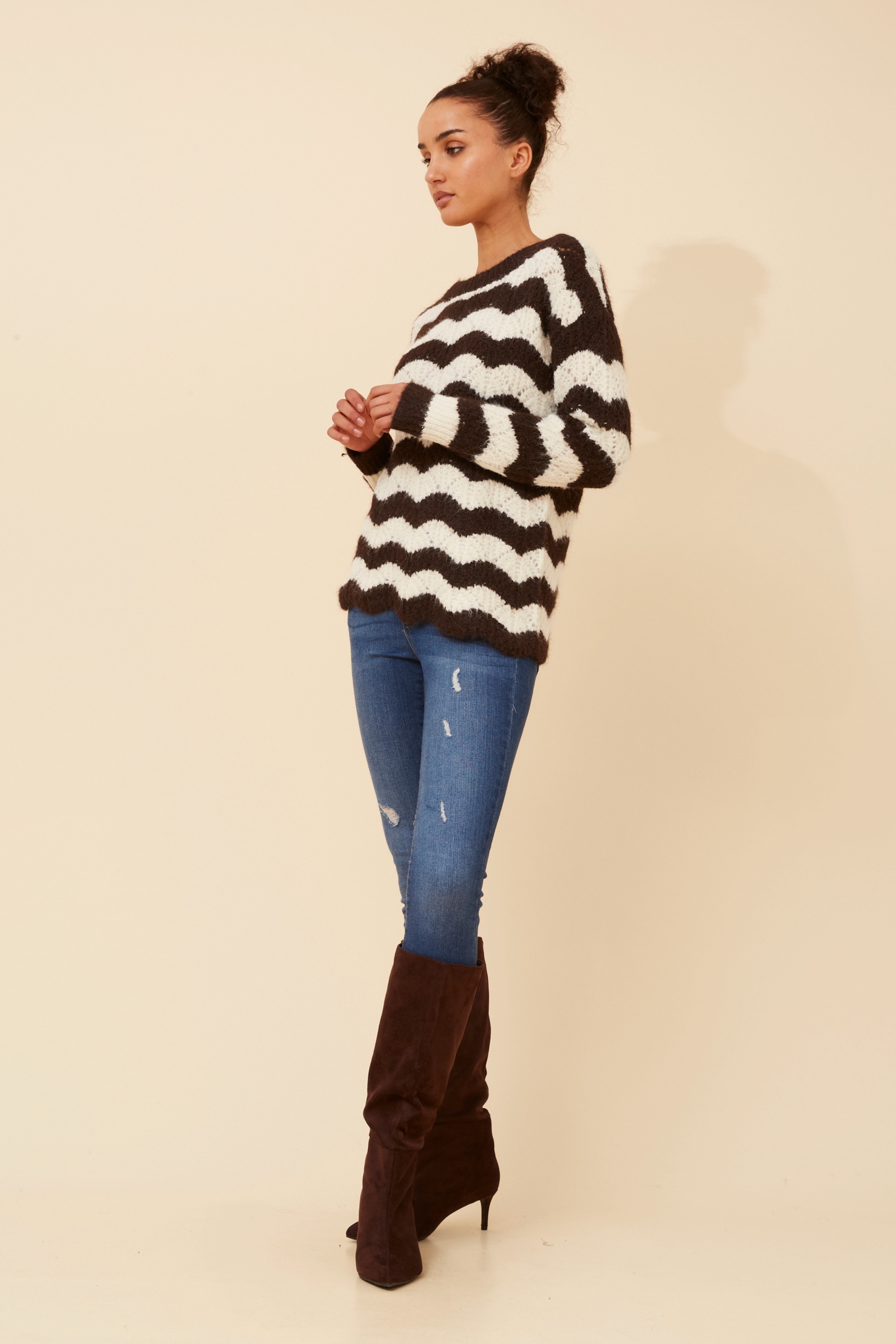 IVETTE STRIPE PRINT KNIT PULLOVER