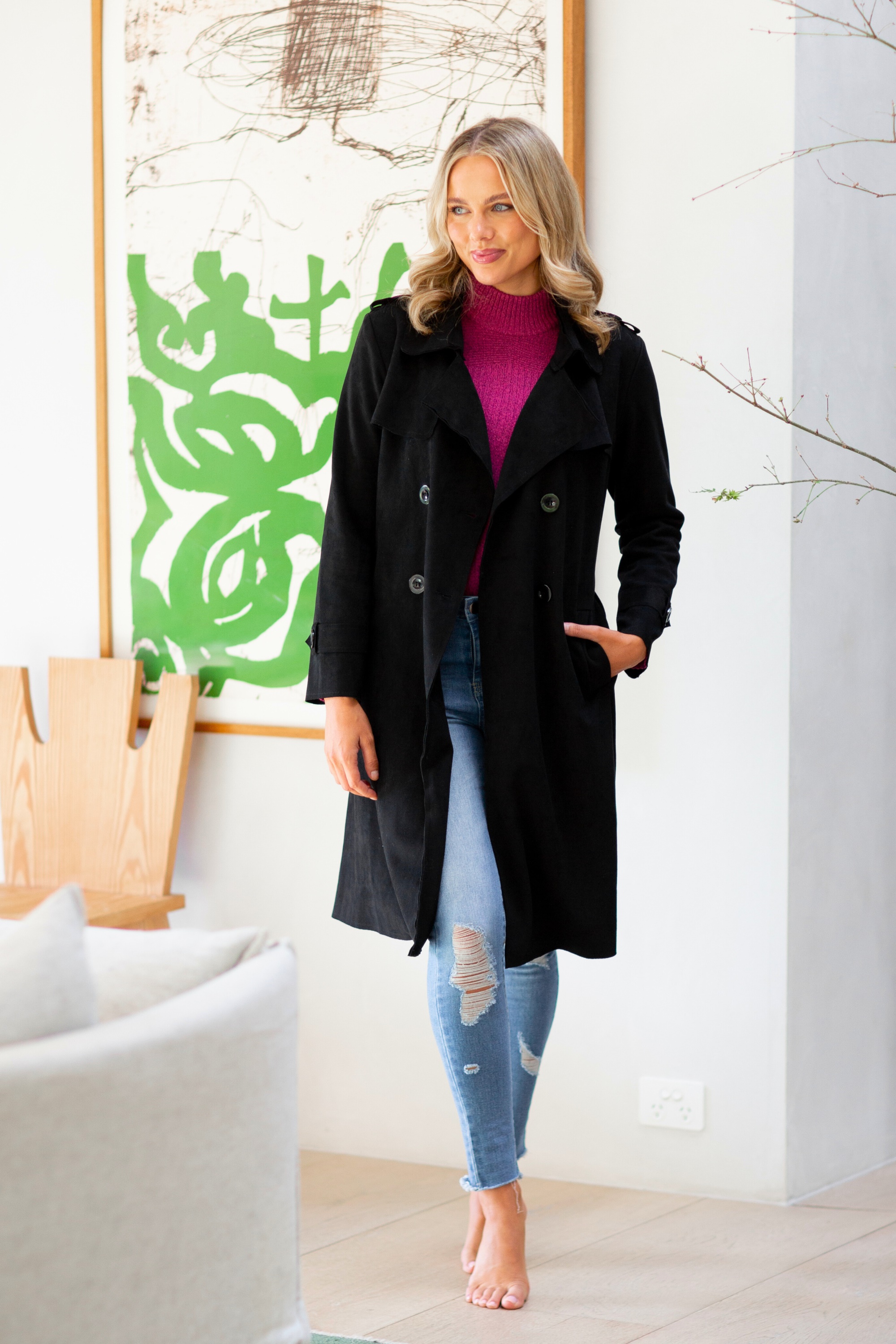 Jaguar faux suede trench coat Buy Online Femme Connection