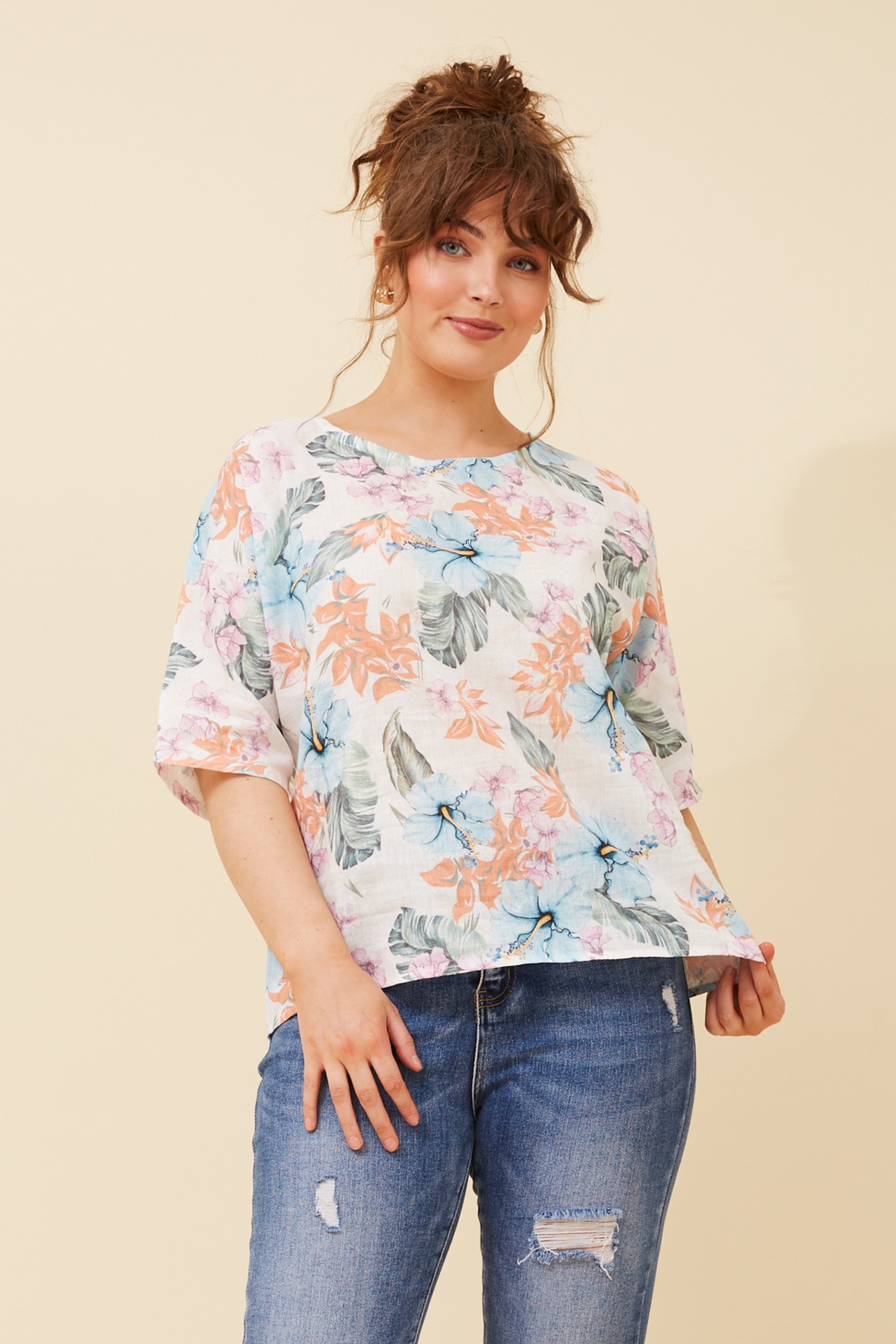 JAMILA FLORAL LINEN TOP