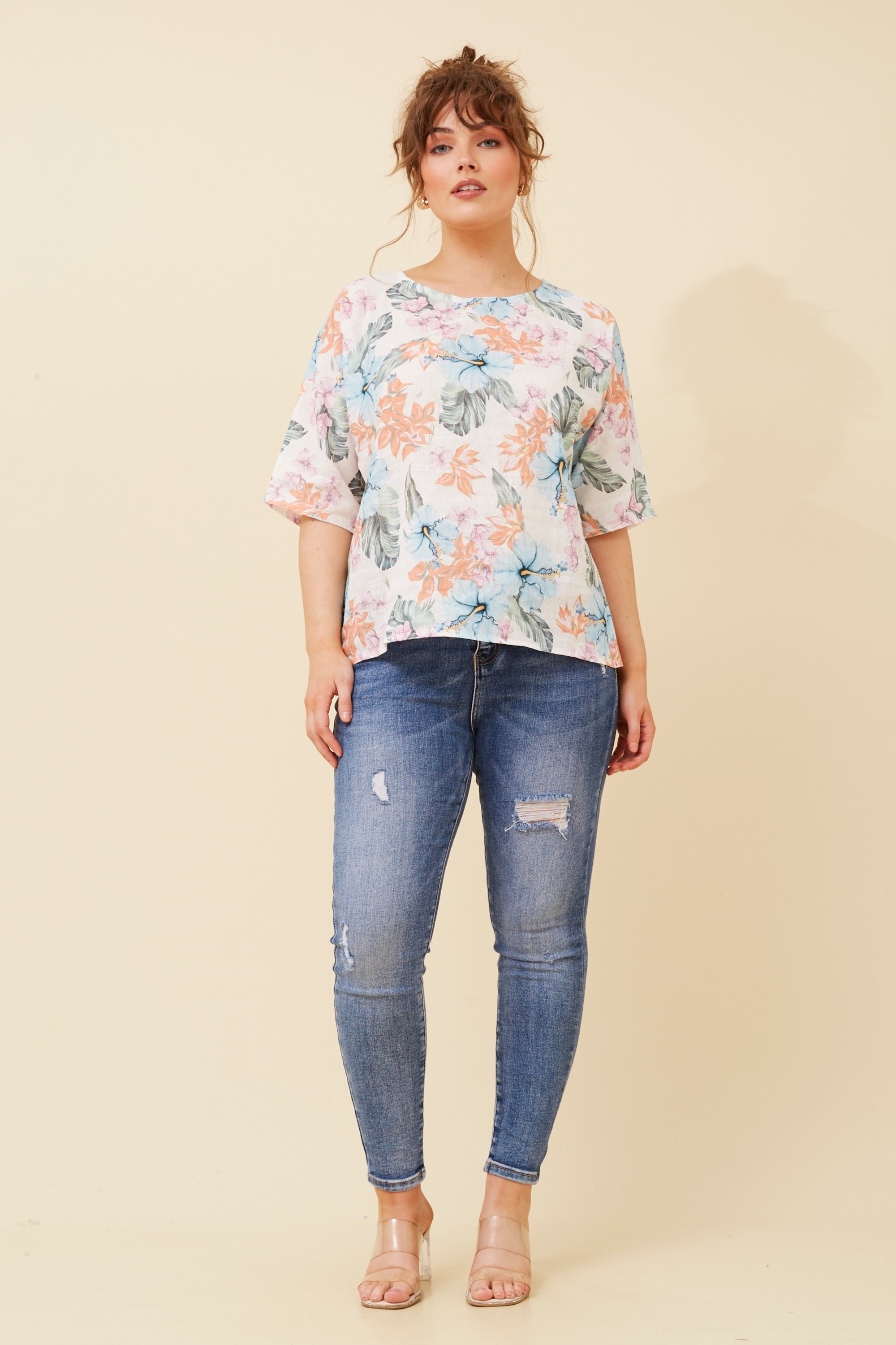 JAMILA FLORAL LINEN TOP