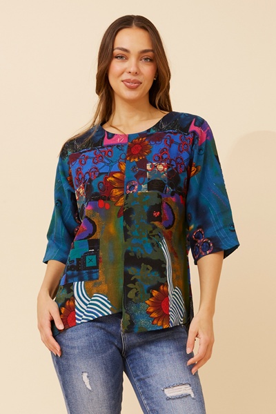 JANINA ASYMMETRICAL PRINTED TOP