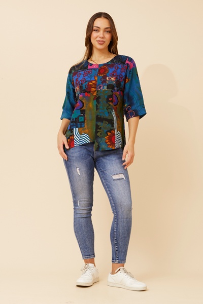 JANINA ASYMMETRICAL PRINTED TOP