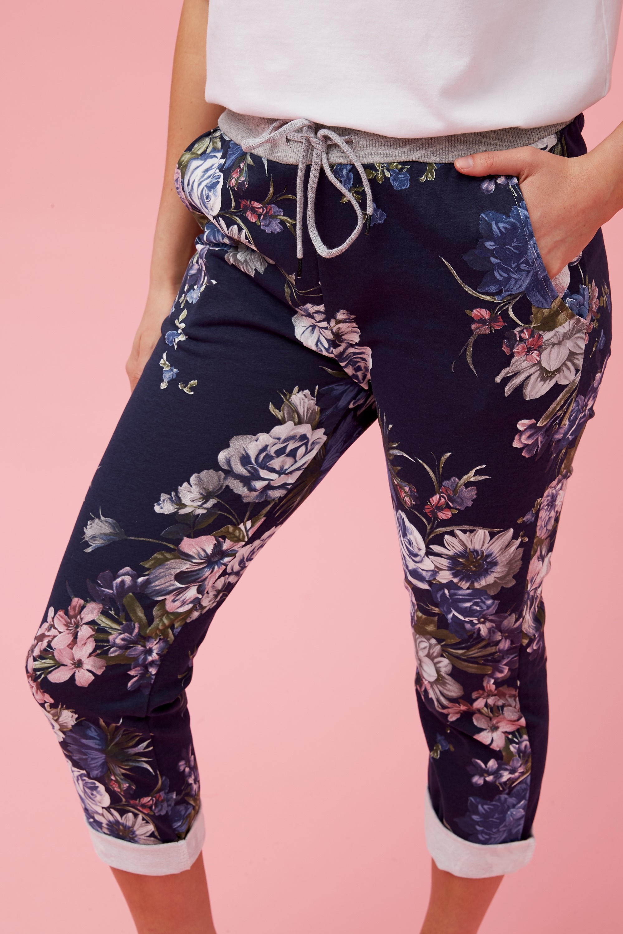 Floral denim joggers hot sale