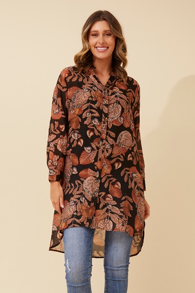 JANSON LEAF PRINT TUNIC TOP