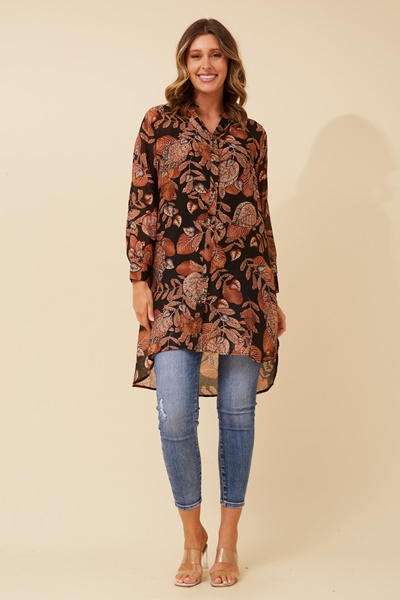 JANSON LEAF PRINT TUNIC TOP