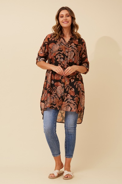 JANSON LEAF PRINT TUNIC TOP