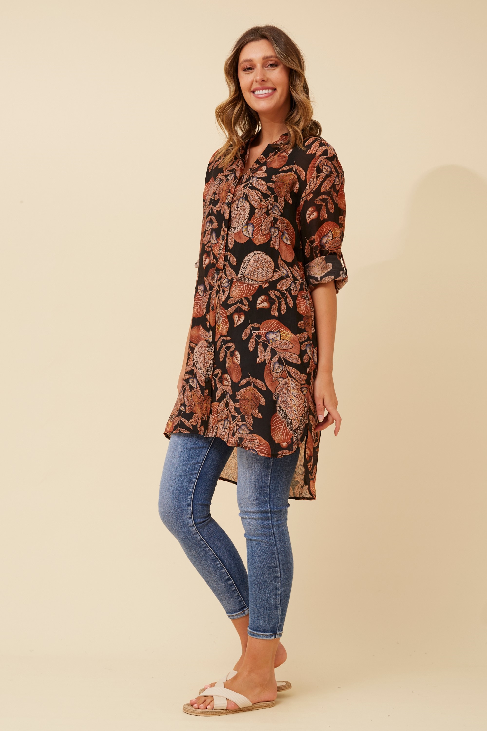 JANSON LEAF PRINT TUNIC TOP