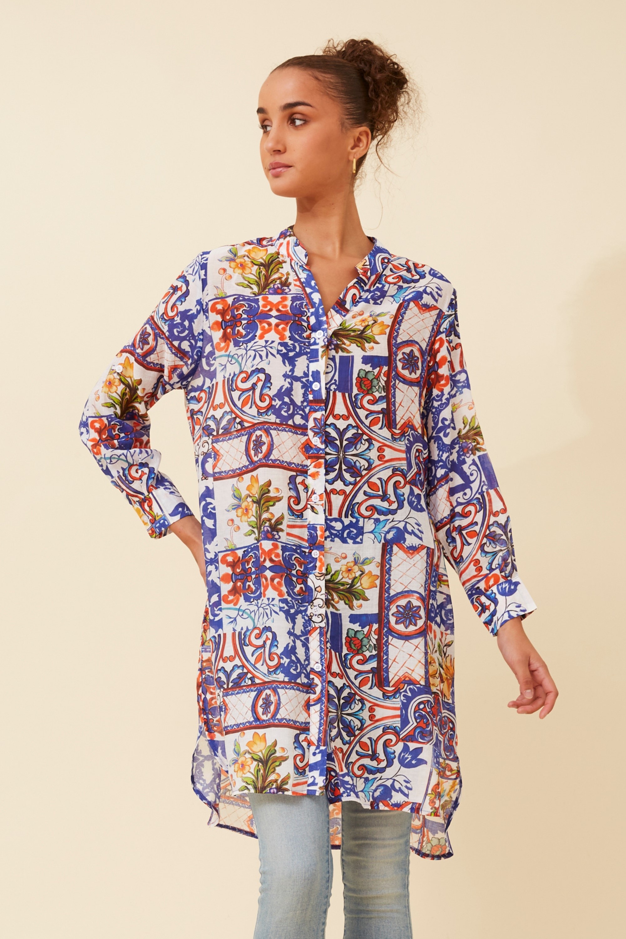 JANSON PATCHWORK PRINT TUNIC SHIRT
