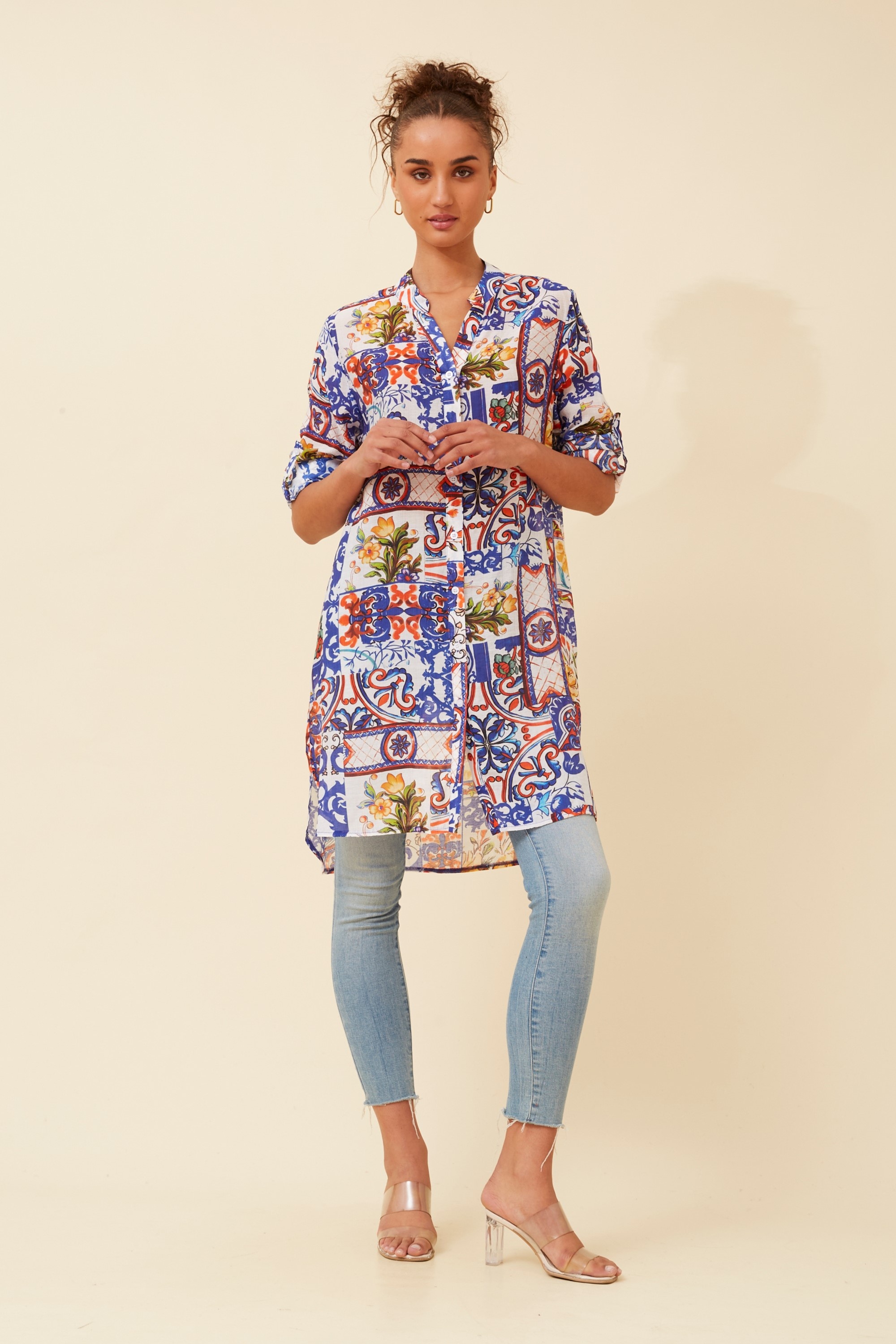 JANSON PATCHWORK PRINT TUNIC SHIRT