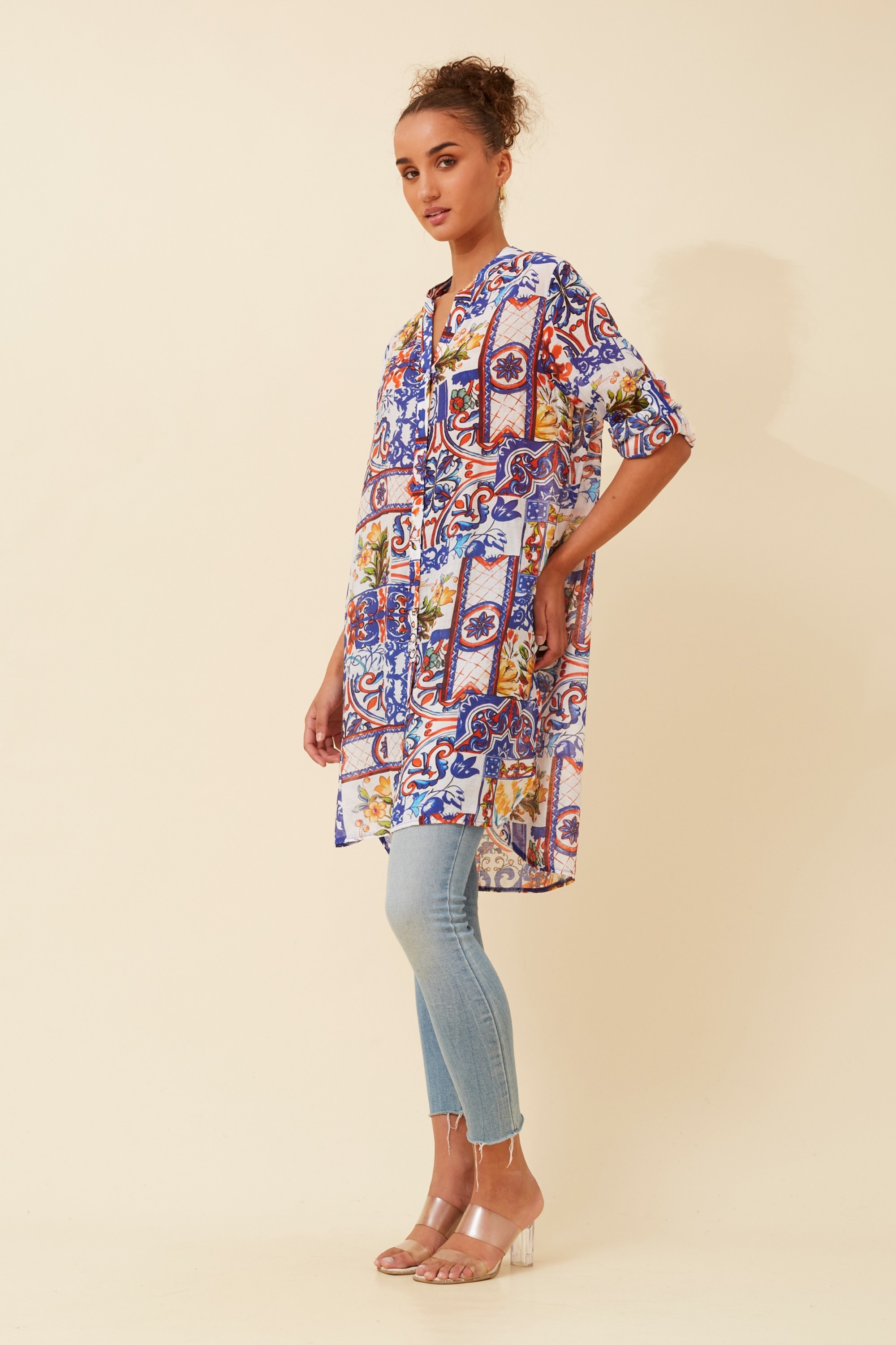 JANSON PATCHWORK PRINT TUNIC SHIRT