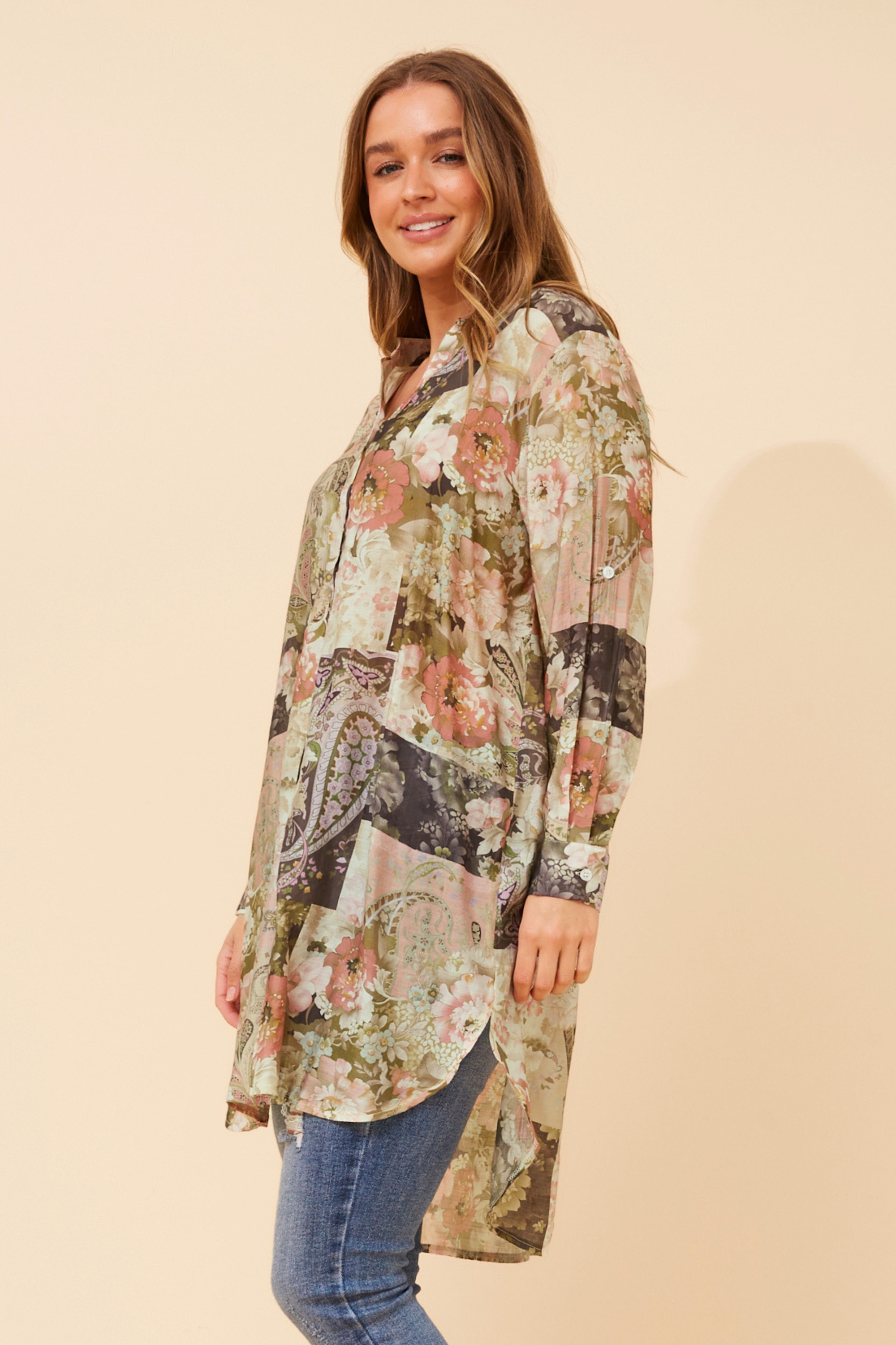 JANSON PATCHWORK PRINT TUNIC SHIRT