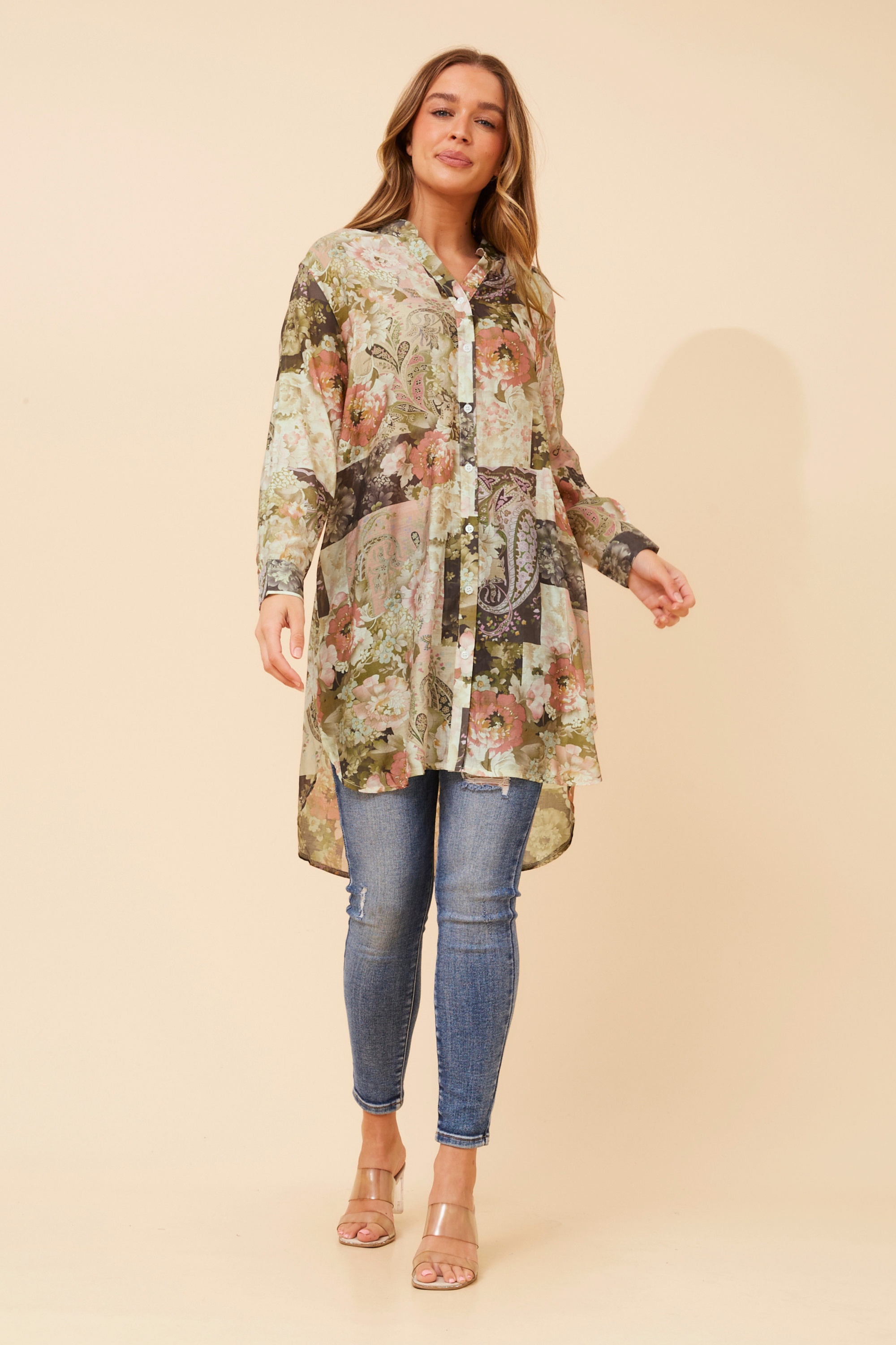JANSON PATCHWORK PRINT TUNIC SHIRT
