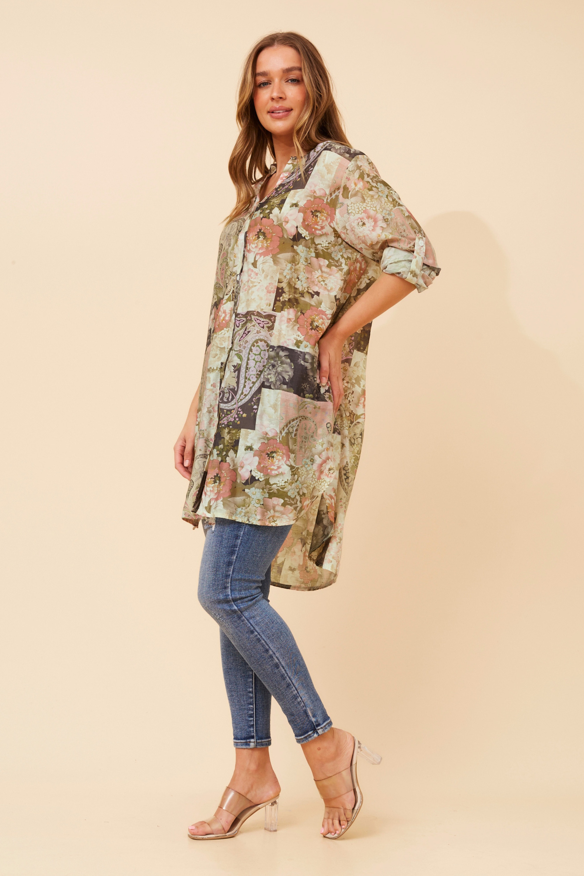 JANSON PATCHWORK PRINT TUNIC SHIRT