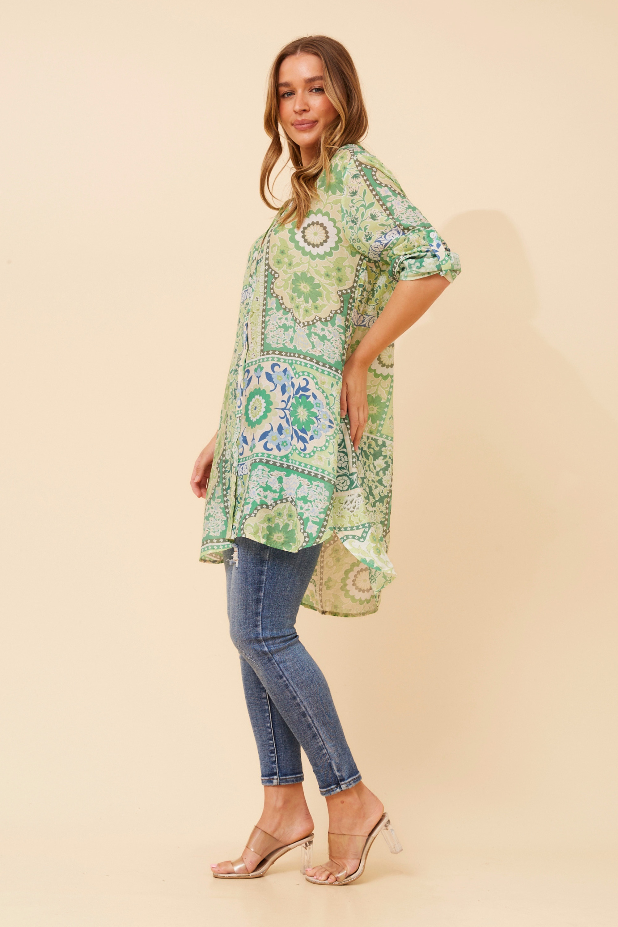 JANSON PATCHWORK PRINT TUNIC SHIRT