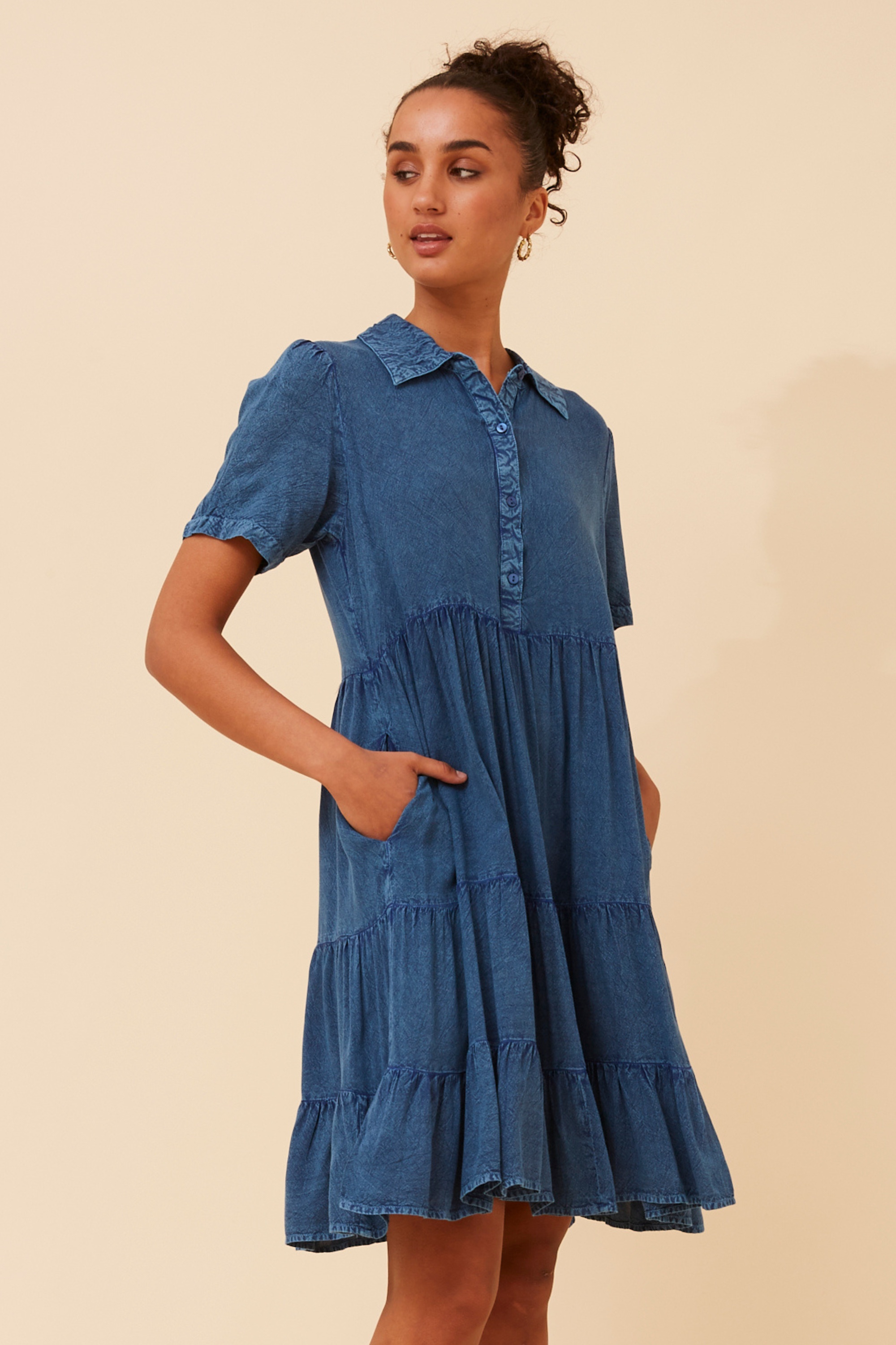 JANVIKA SOLID TIERED DRESS