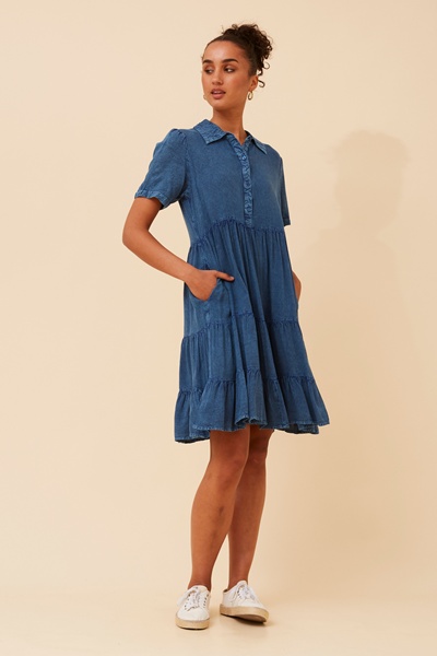 JANVIKA SOLID TIERED DRESS