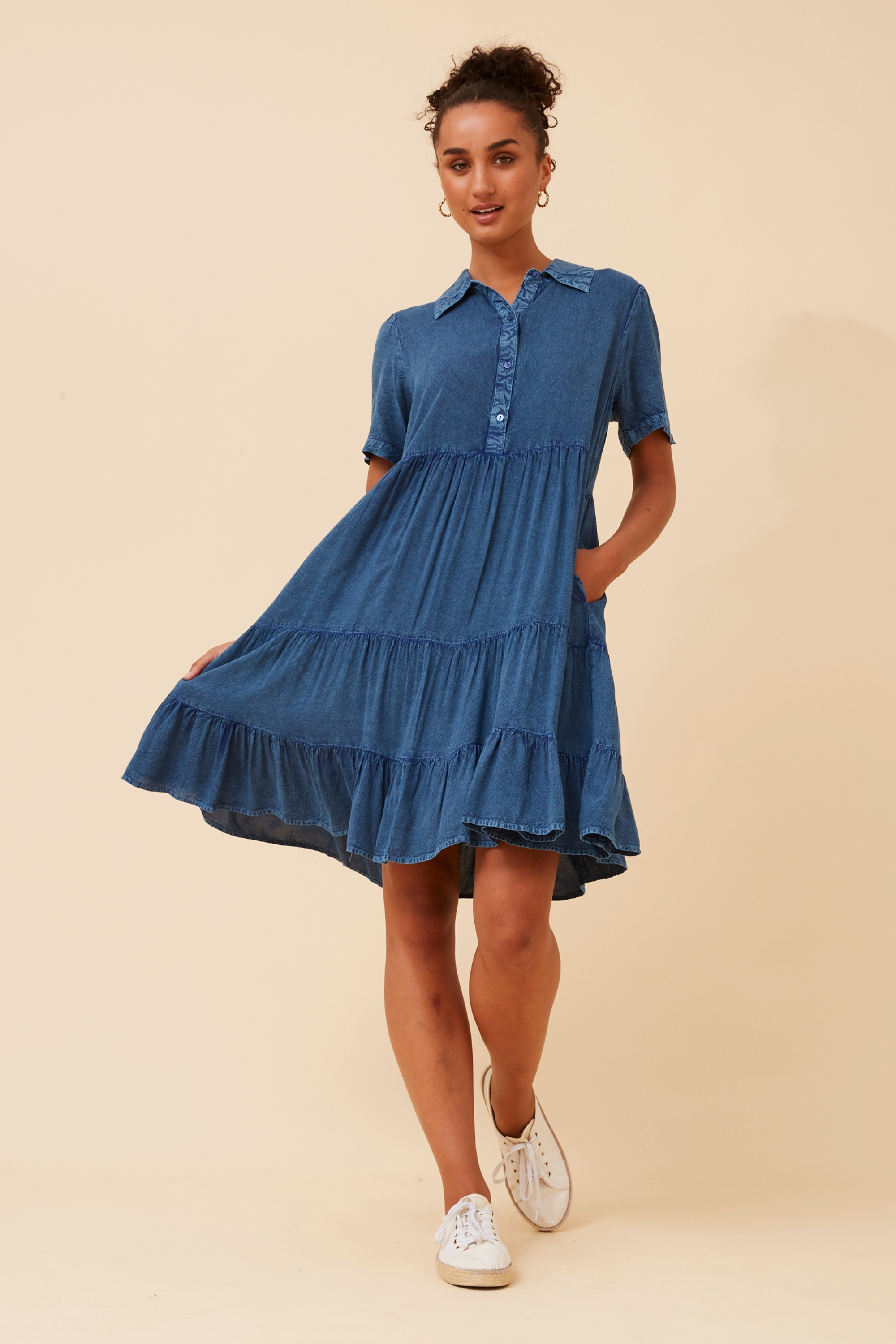 JANVIKA SOLID TIERED DRESS