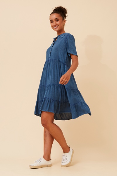 JANVIKA SOLID TIERED DRESS