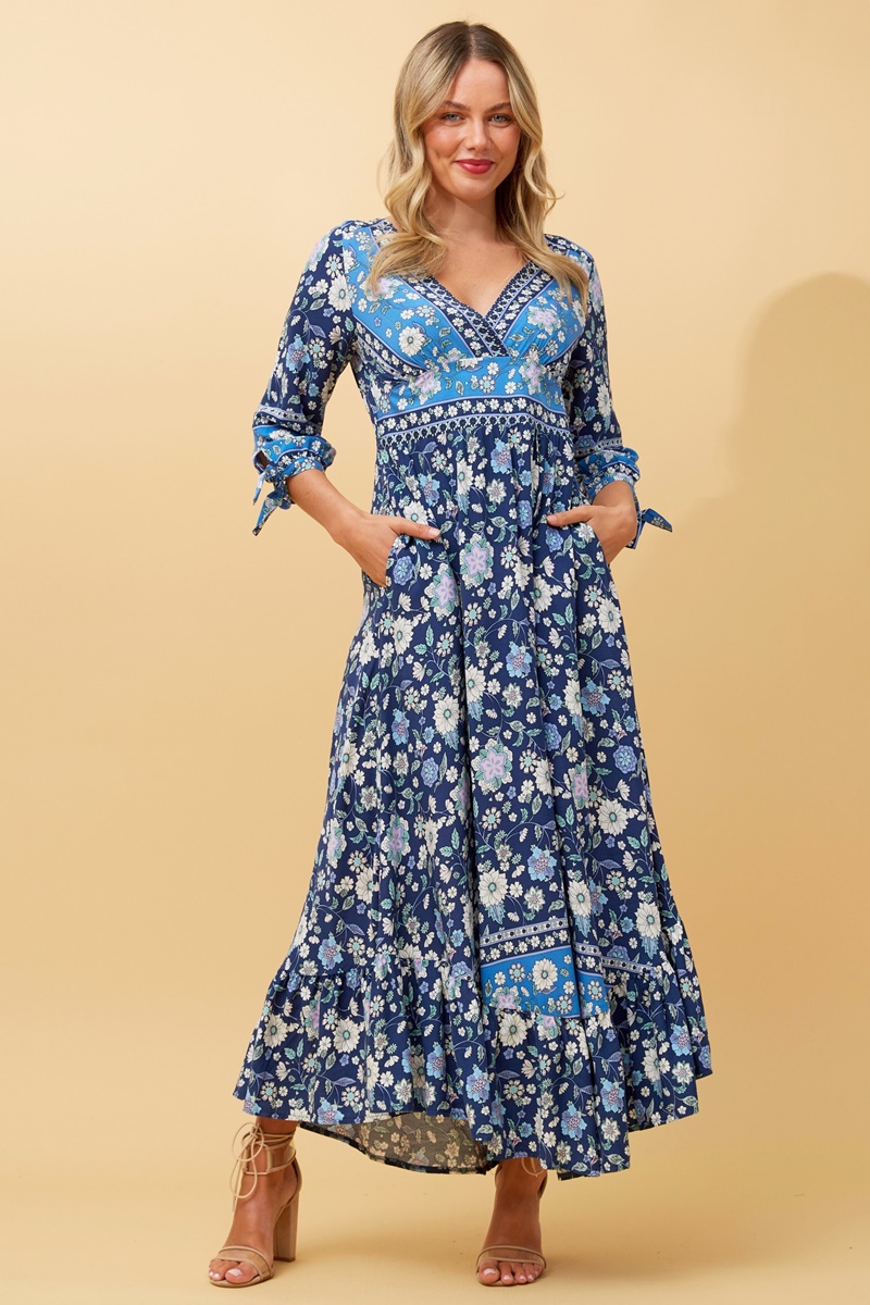 Bliss Me Navy Blue Floral Print Midi Skirt
