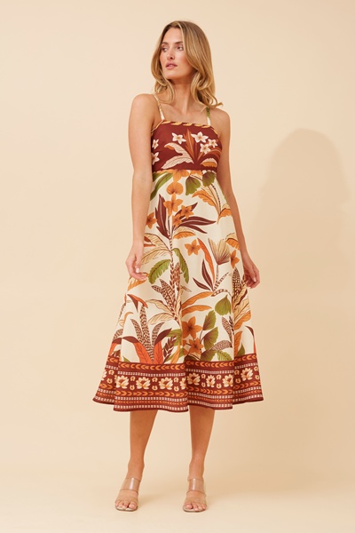JAVAN BORDER PRINT MIDI DRESS