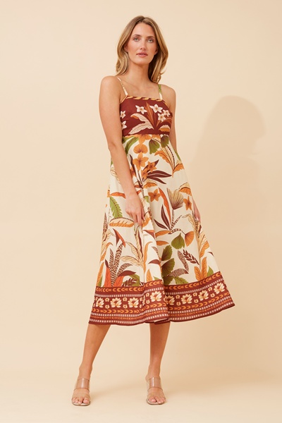 JAVAN BORDER PRINT MIDI DRESS