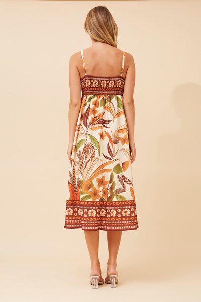 JAVAN BORDER PRINT MIDI DRESS