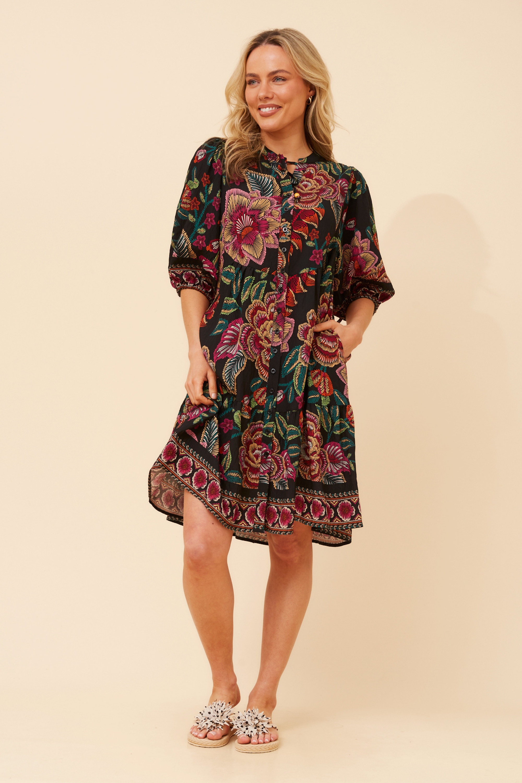 JAVANA BORDER PRINT DRESS