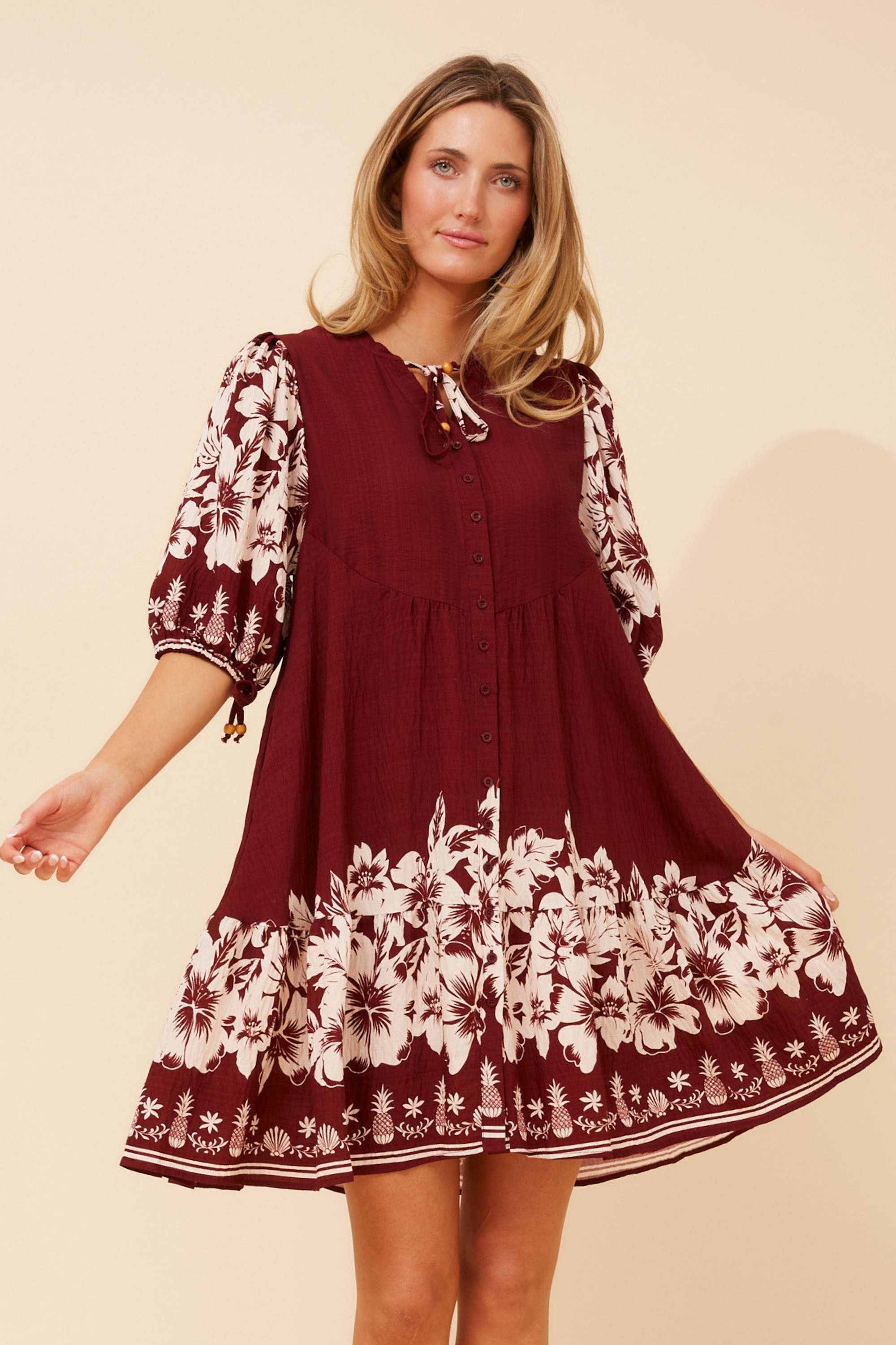 JAVANA BORDER PRINT DRESS