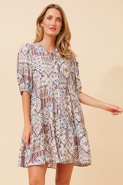 JAVANA PATCHWORK PRINT DRESS