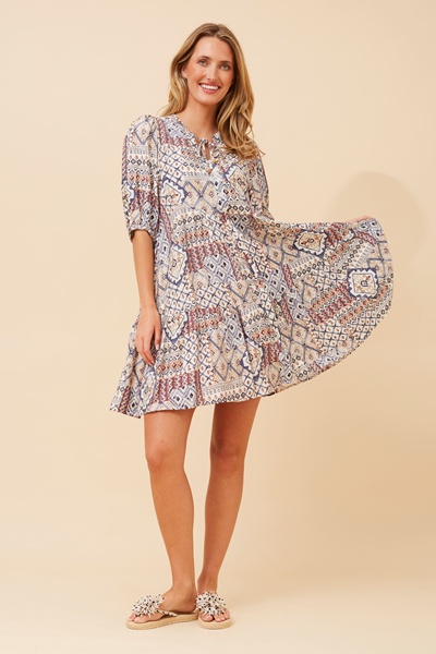 JAVANA PATCHWORK PRINT DRESS