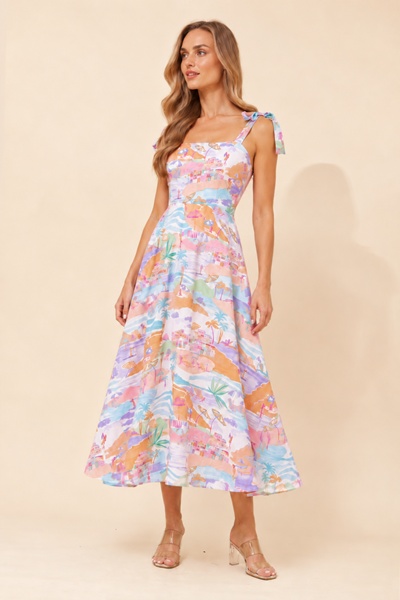 JAVON WANDERLUST PRINT MIDI DRESS