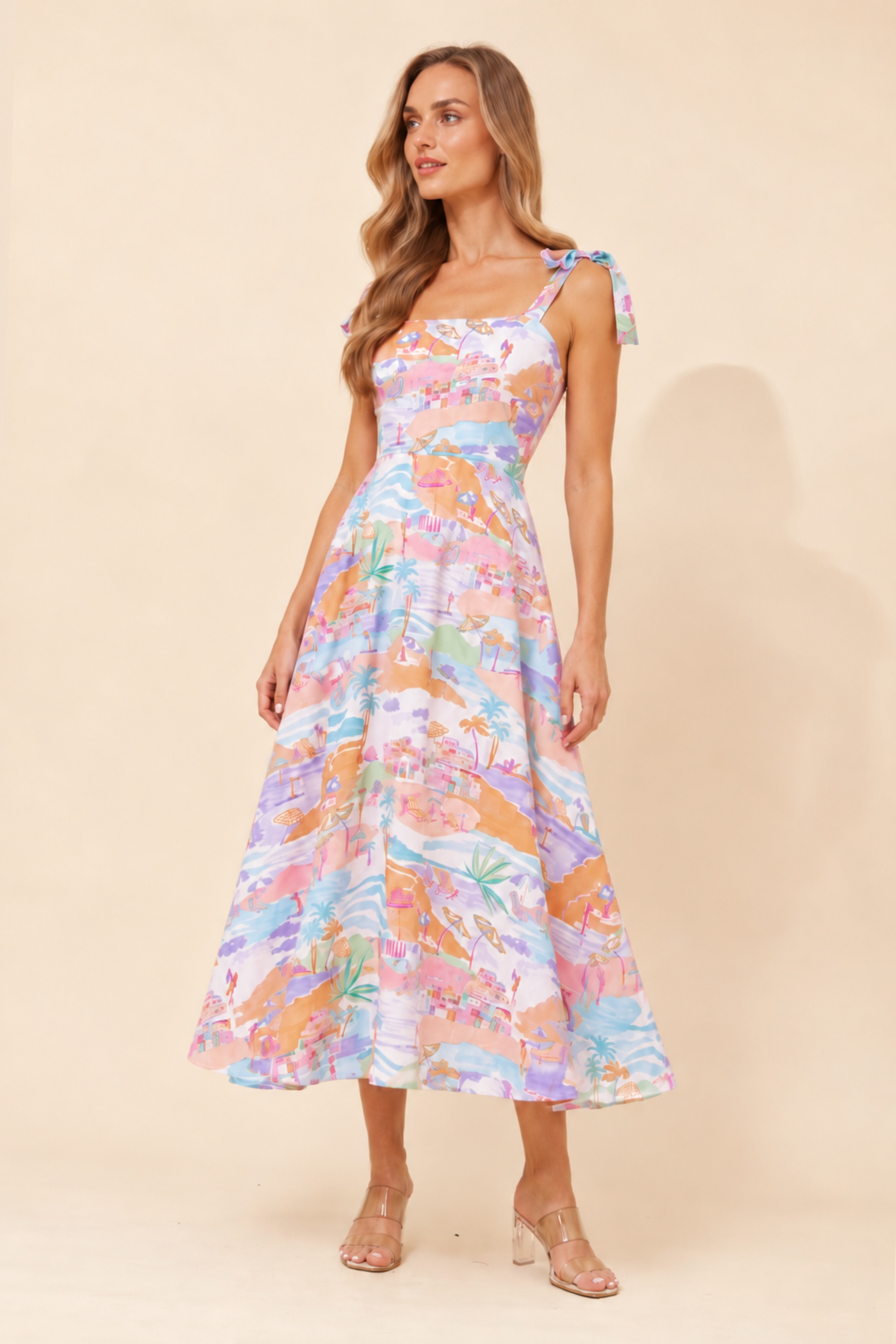 JAVON WANDERLUST PRINT MIDI DRESS