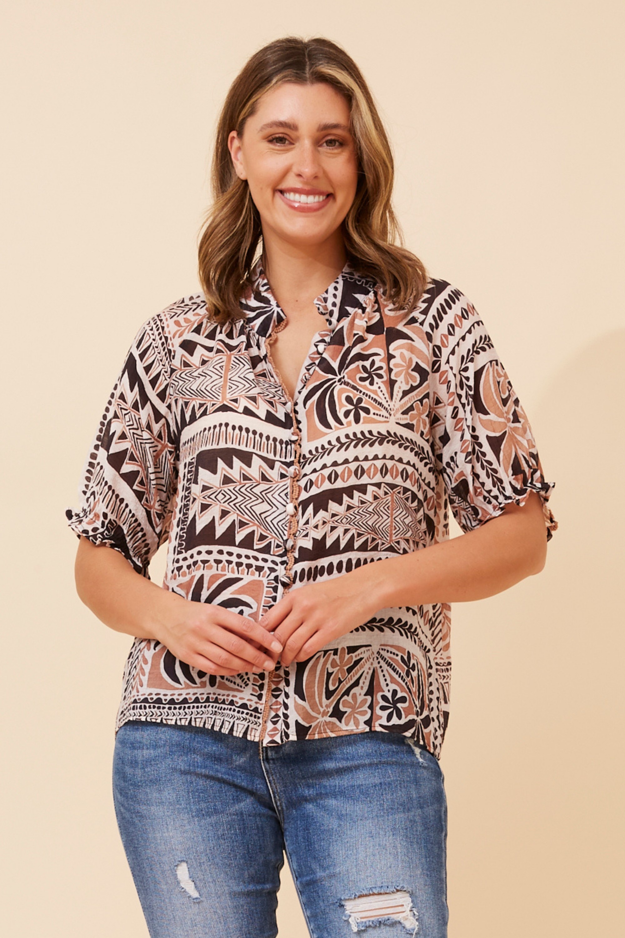 JAYDEE ABSTRACT PRINT BLOUSE
