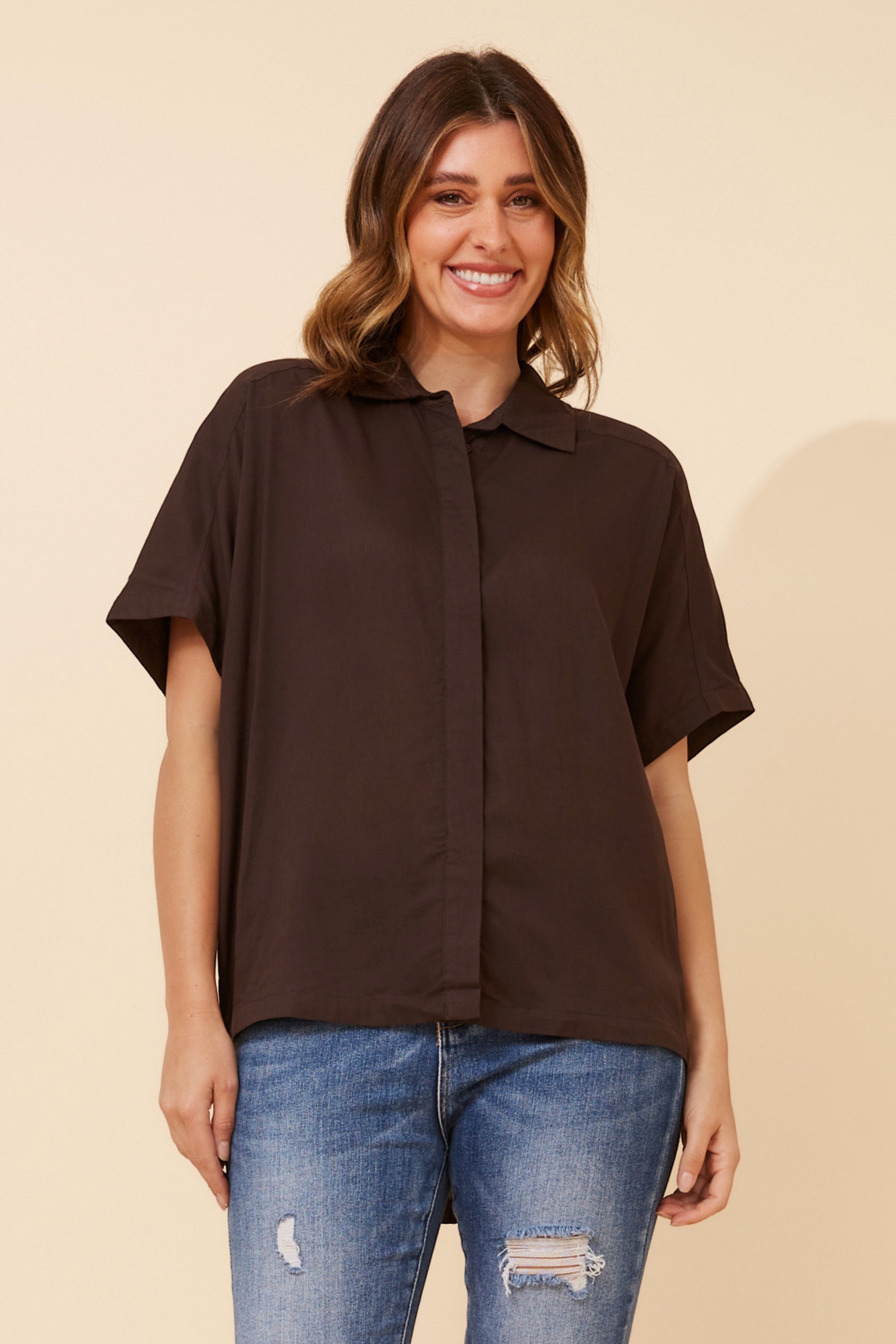 JENARA SOLID LINEN BLEND SHIRT