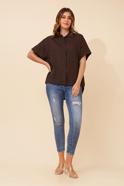 JENARA SOLID LINEN BLEND SHIRT
