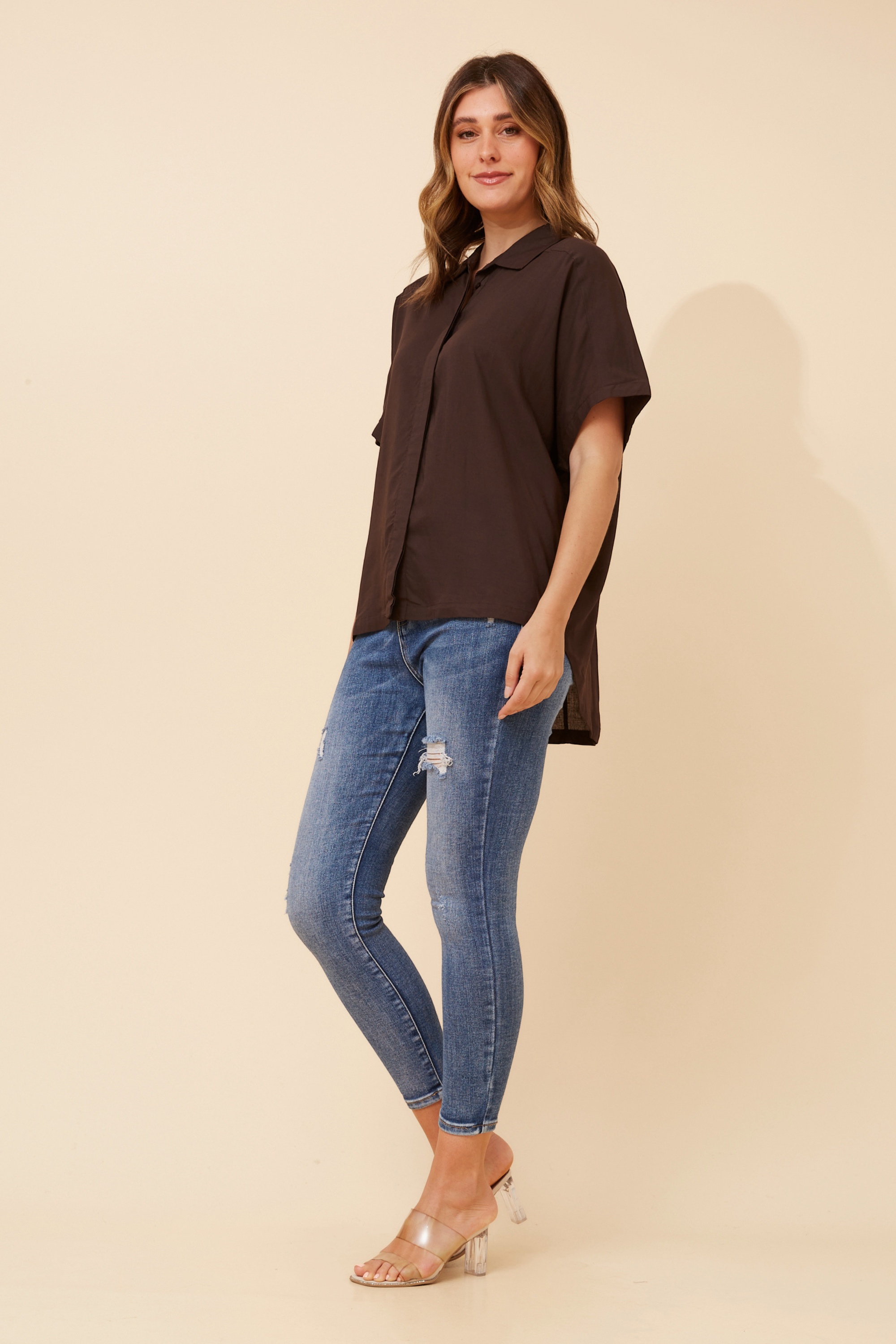 JENARA SOLID LINEN BLEND SHIRT