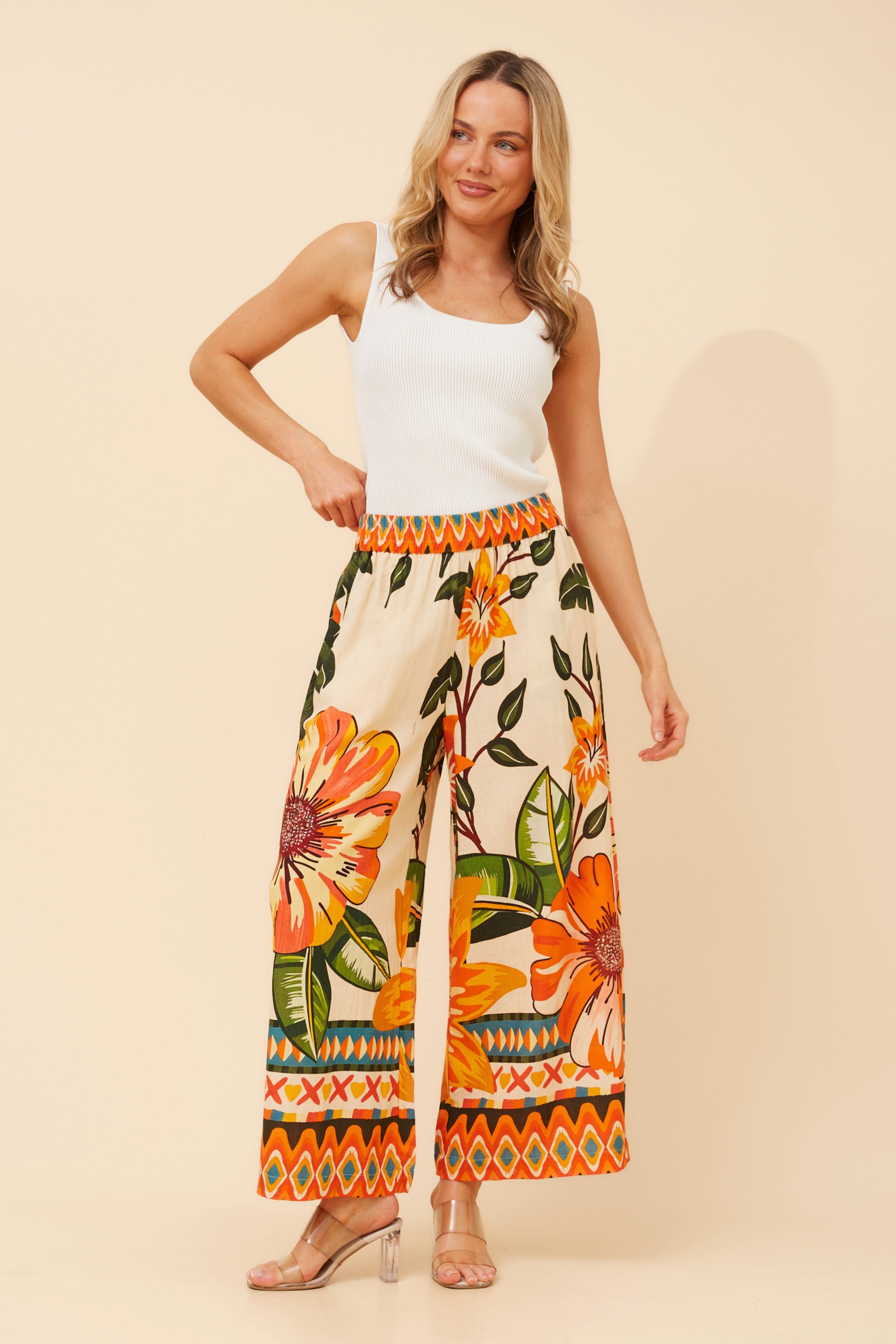 JIVA FLORAL WIDE LEG PANTS