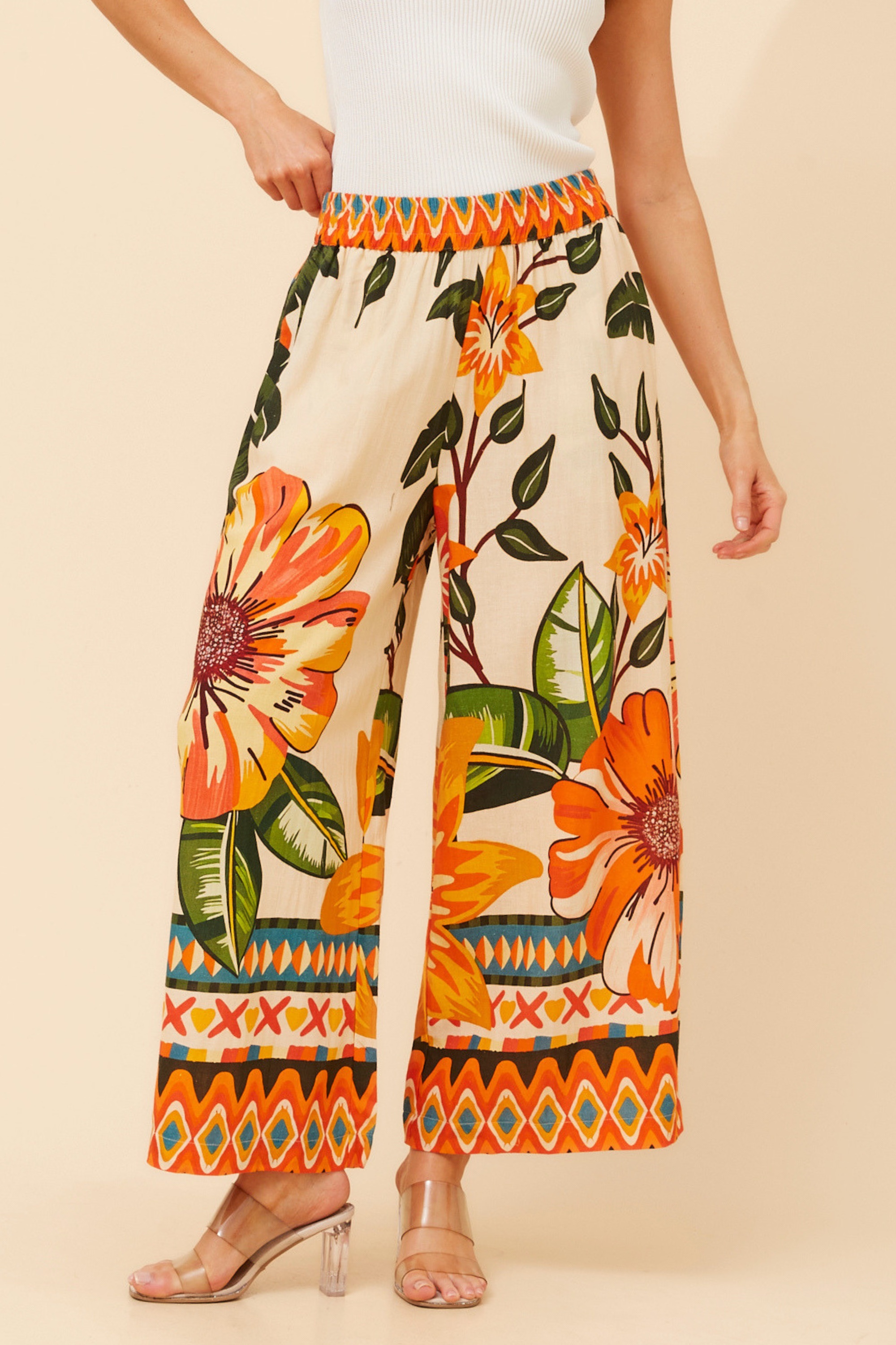 JIVA FLORAL WIDE LEG PANTS