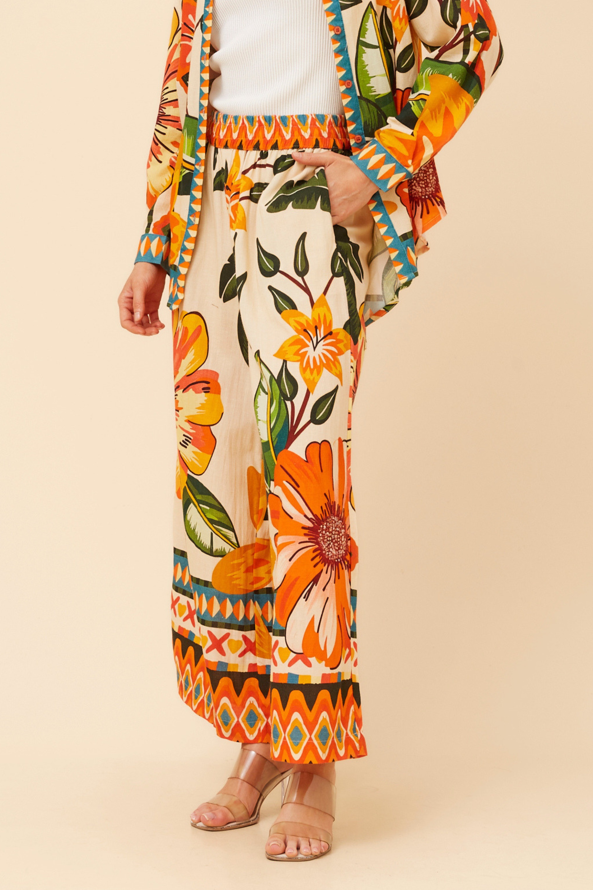JIVA FLORAL WIDE LEG PANTS
