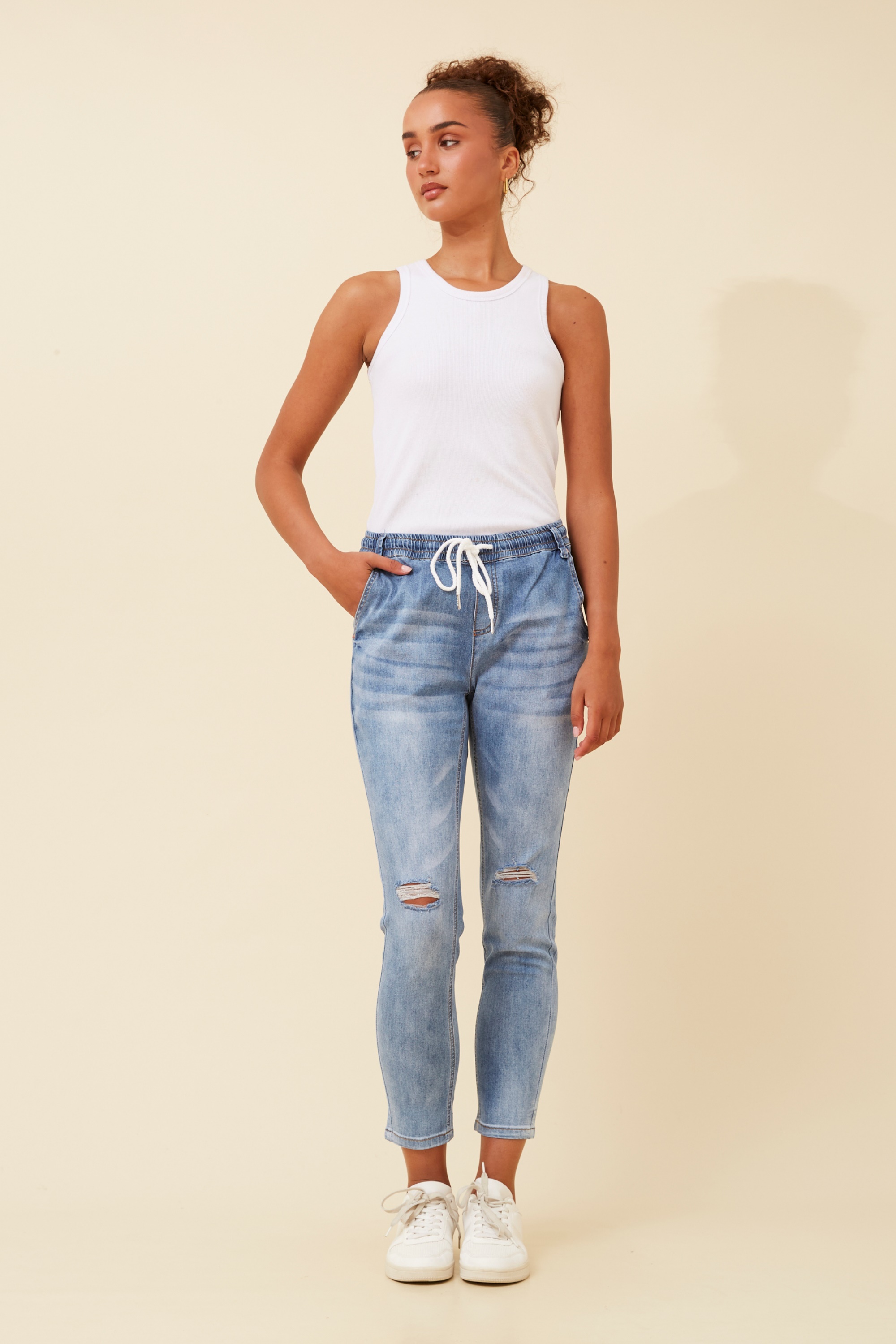 Joleen distressed denim jogger Buy Online Femme Connection