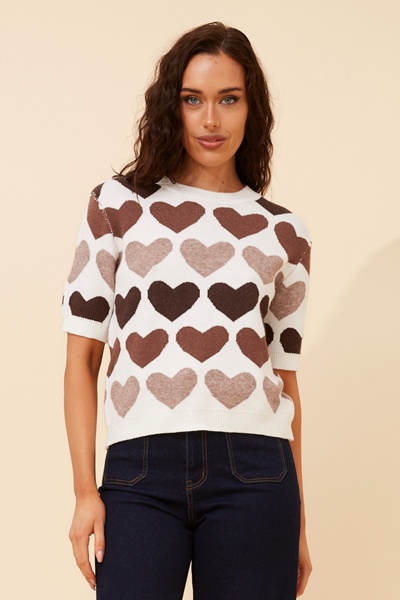 JORDY HEART PRINT KNIT PULLOVER