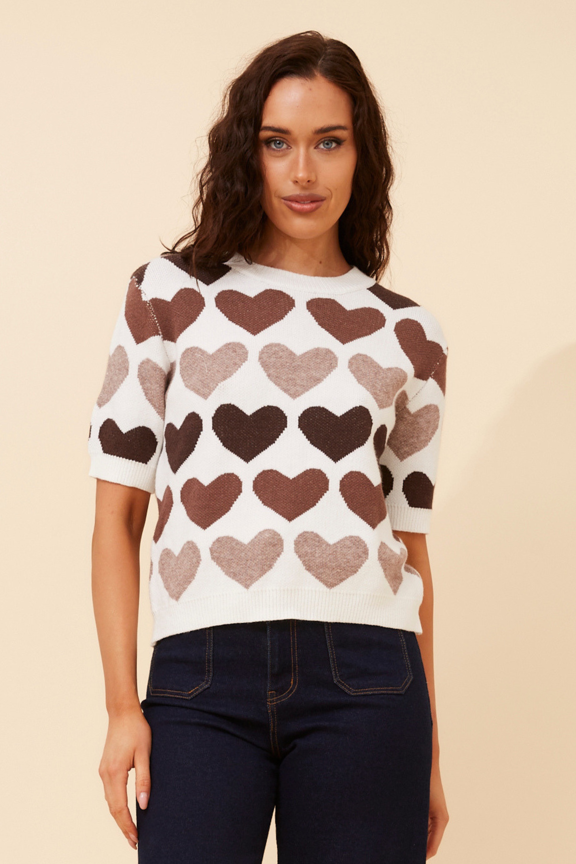 JORDY HEART PRINT KNIT PULLOVER