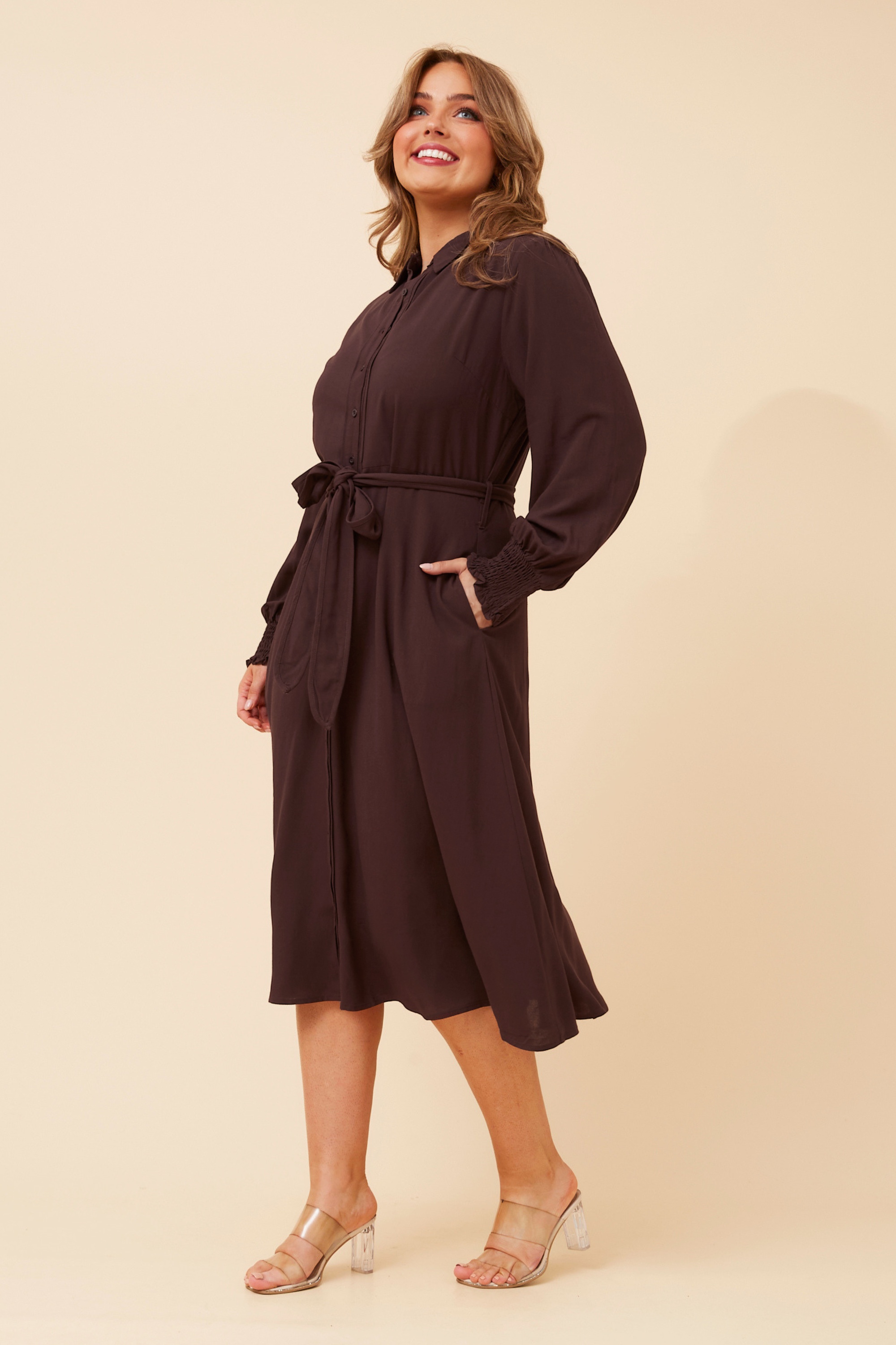 JOVIELLE SOLID MIDI DRESS