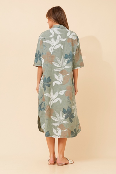 JUNO LEAF PRINT LINEN DRESS